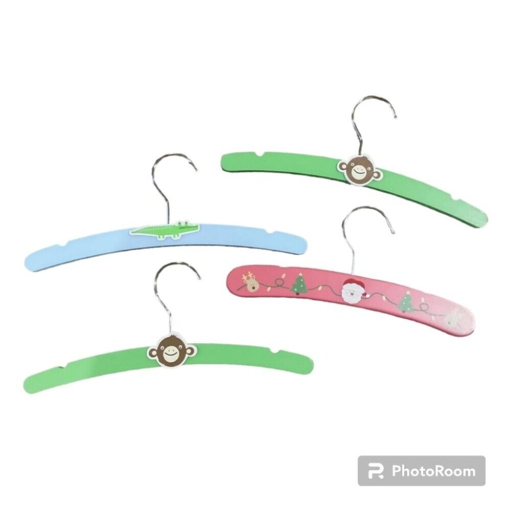 Set of 4 Wood Kid's Hangers - Alligator, Monkey, Christmas, Santa, Randeer